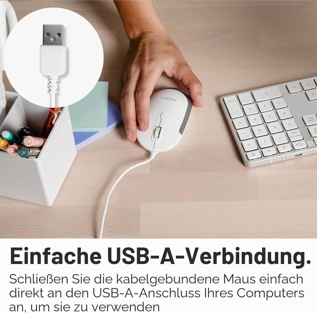 Macally Leise kabelgebundene Maus – schlanke und kompakte USB-Maus für Apple Mac oder Windows PC Lap