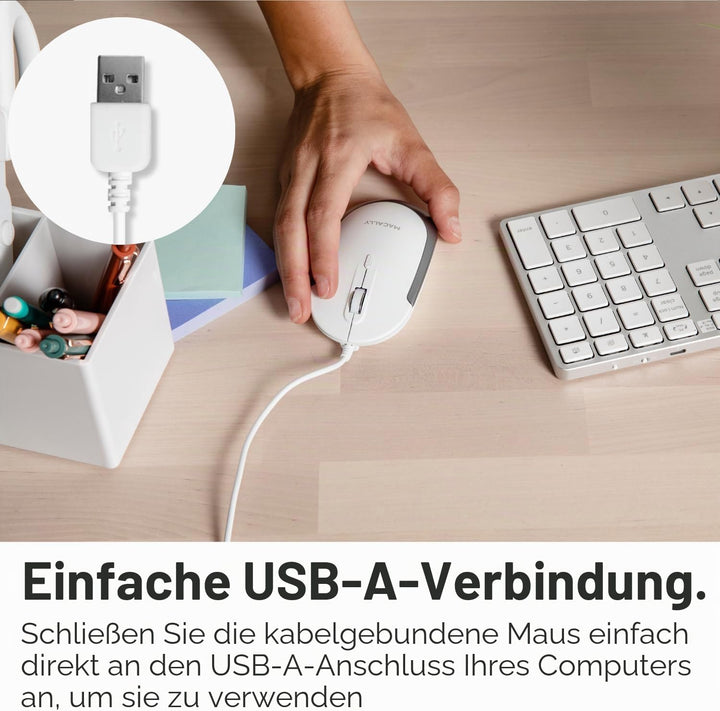 Macally Leise kabelgebundene Maus – schlanke und kompakte USB-Maus für Apple Mac oder Windows PC Lap