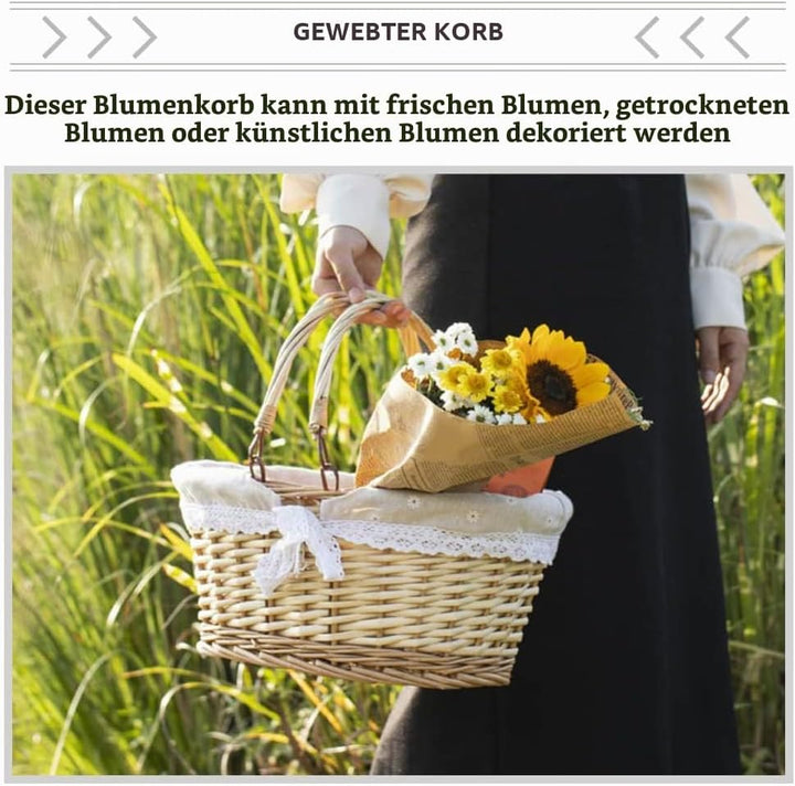 Abaodam Weidenkorb Mit Henkel - Geflochtener Picknickkorb Aus Weide Geflochtene Aufbewahrungskörbe -