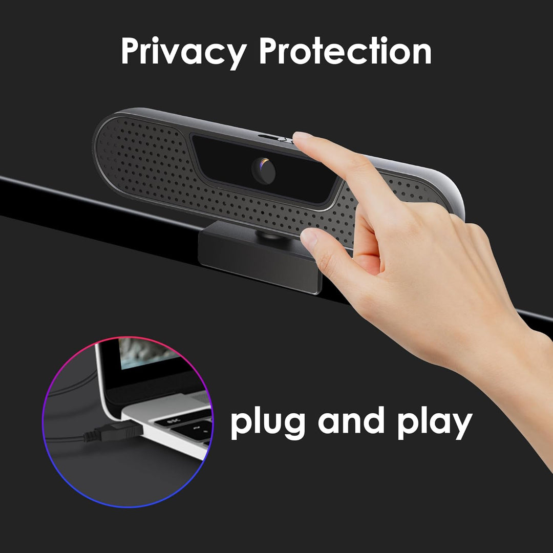 W4GS 2K Webcam mit 4 Mikrofon, PC Webcam 1080P 60FPS, Autofokus, Geräuschunterdrückung, Lichtkorrekt
