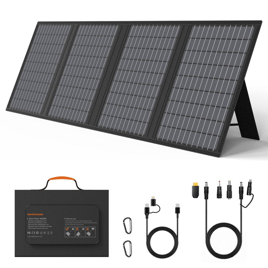 60W Tragbares Solarladegerät mit Ständer, Faltbares Solarpanel mit USB-C, USB-A und DC-Ausgängen, fü