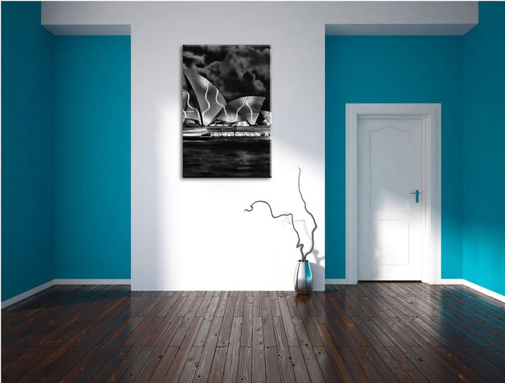 Pixxprint Sydney Opera House Beleuchtung als Leinwandbild/Grösse: 100x70 cm/Wandbild/Kunstdruck/fert