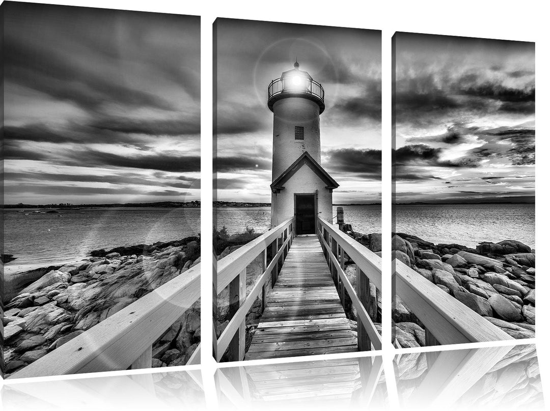 Pixxprint Leuchtturm bei Sonnenuntergang als Leinwandbild/Grösse: 3 Teilig (120x80) cm/Wandbild/Kuns