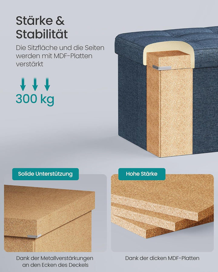 SONGMICS Sitzhocker mit Stauraum, klappbare Sitzbank, 38 x 110 x 38 cm Fussbank, Aufbewahrungsbox, b