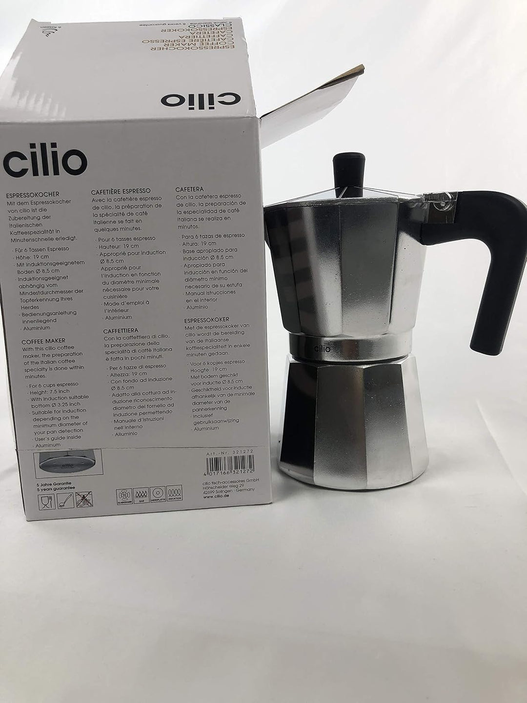 cilio Espressokocher Classico für 6 Tassen | Induktion geeignet| Höhe: 20 cm Ø 8,5 cm | Aluminium-Ge