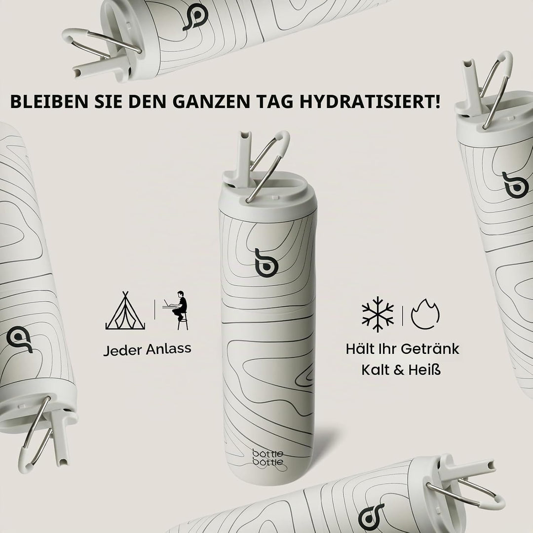 BOTTLE BOTTLE Isolierte Trinkflasche 680 ml(24oz) mit Strohhalm, Deckel und Griff für Sport, Reise,