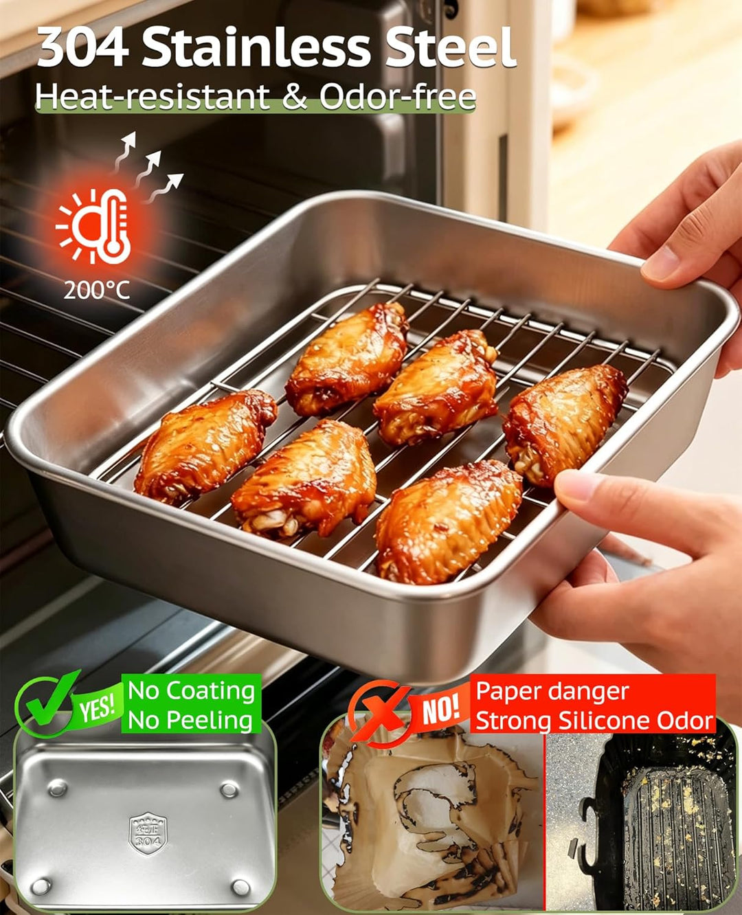 AirFryer Zubehör 6-Piece Set for Ninja Dual Zone & FlexDrawer, 2 X 304 Auflaufform Edelstahl & Grill