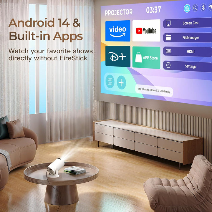 4K 1080P Unterstützt Mini Beamer Projektor Auto Keystone Smart Beamer Android 11 Integrierte Apps Po