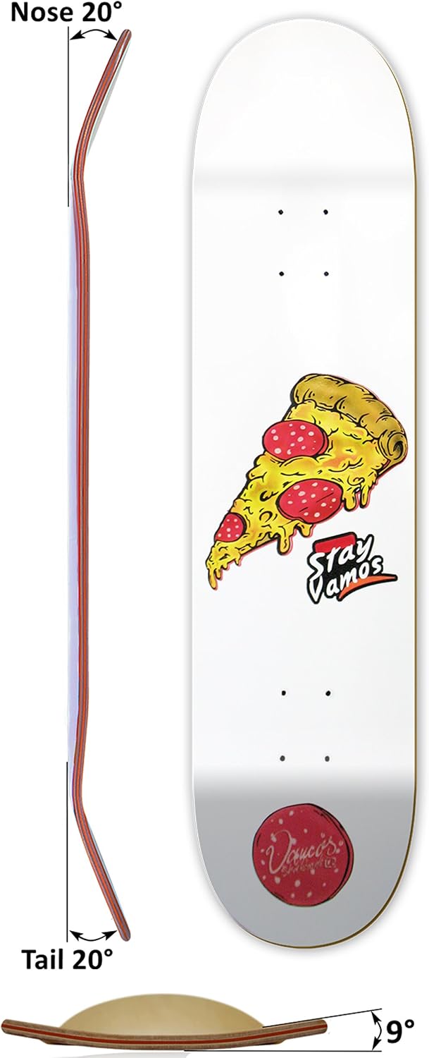 Skateboard Deck | Pizza Design | 100% Canadian Hardrock Maple | mit Griptape | Diverse Grössen 8,25,