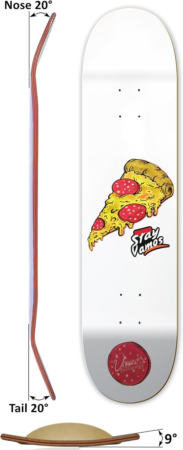 Skateboard Deck | Pizza Design | 100% Canadian Hardrock Maple | mit Griptape | Diverse Grössen 8, 8