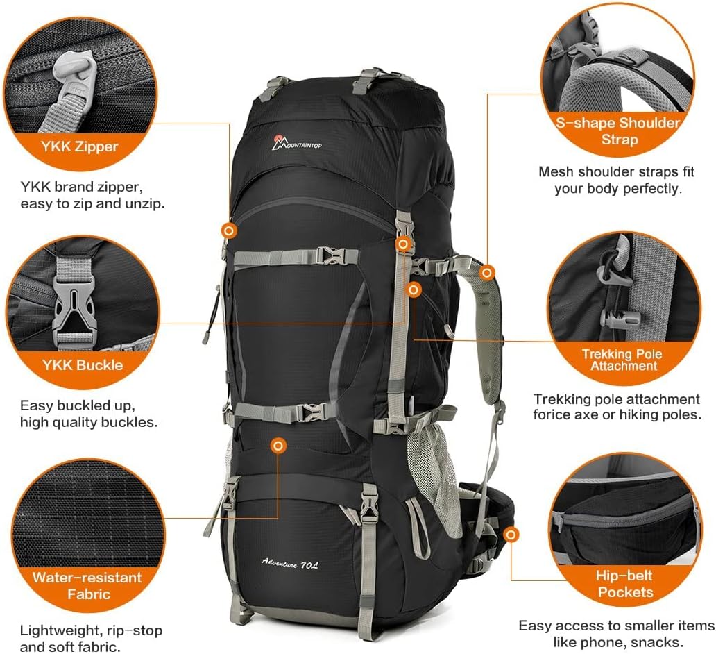 MOUNTAINTOP 70L Trekkingrucksack Innenrahmen Rucksack Wanderrucksack Herren Damen Backpacking Rucksa