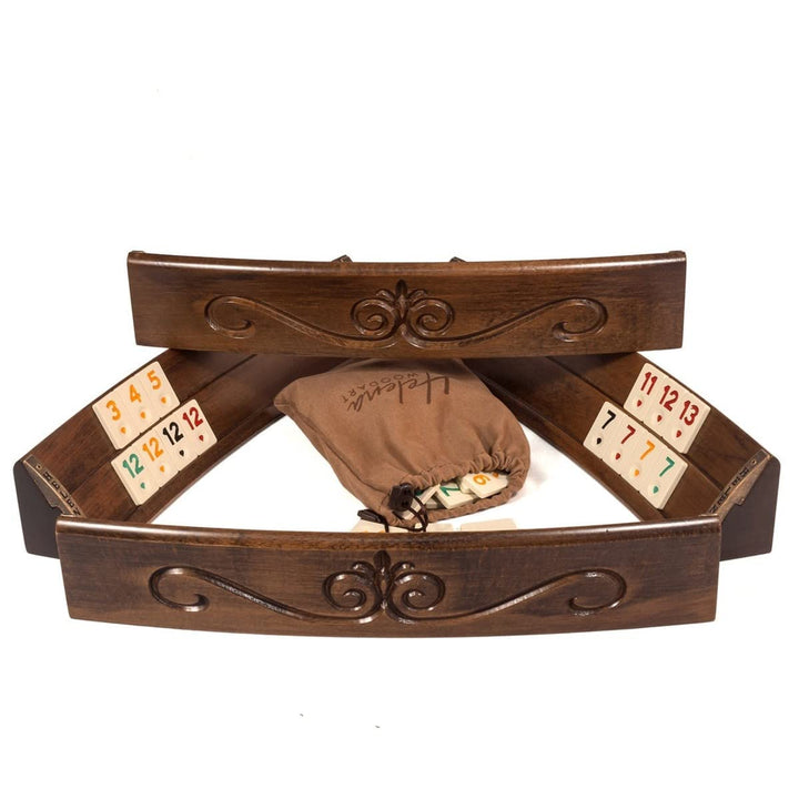 Handgefertigtes Oval Rummy Set aus Holz inklusive Tasche, 100% Holz, Deluxe Edition, Rommé, Okey tak