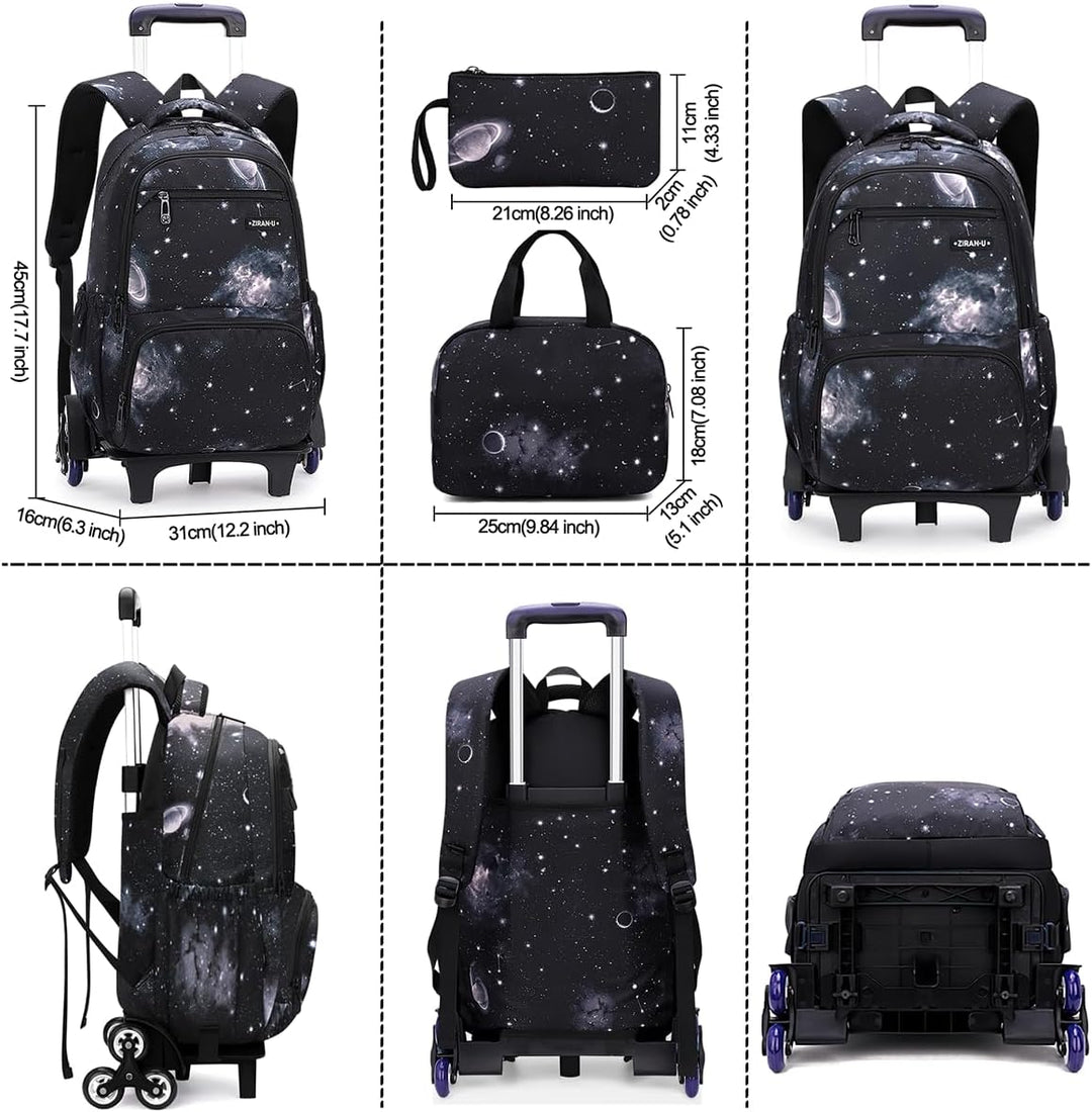 3pcs Schulrucksack Jungen mit Rollen Rucksack Trolley Kinder Schulrucksack mit Rollen Schultasche Tr