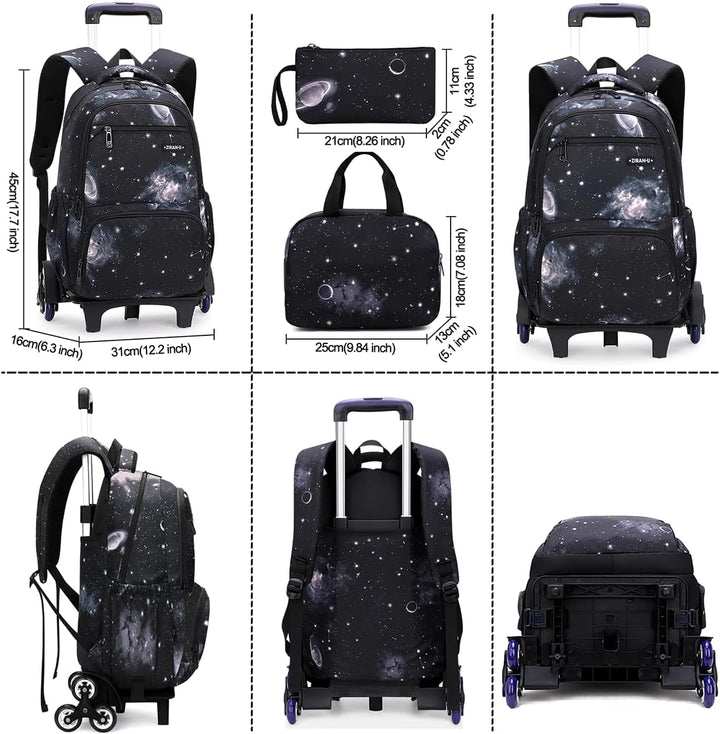 3pcs Schulrucksack Jungen mit Rollen Rucksack Trolley Kinder Schulrucksack mit Rollen Schultasche Tr