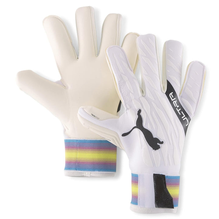 PUMA Ultra Grip 1 Hybrid Pro Torwarthandschuhe 7 Puma White-Puma Black-Ocean Dive-Deep Orchid-Yellow