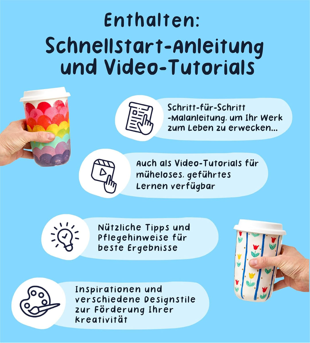 Pott’d Paintables Reisebecher zum Bemalen – DIY Keramik-Bemalen-Set für Erwachsene mit Reisebecher,
