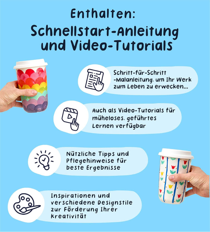 Pott’d Paintables Reisebecher zum Bemalen – DIY Keramik-Bemalen-Set für Erwachsene mit Reisebecher,