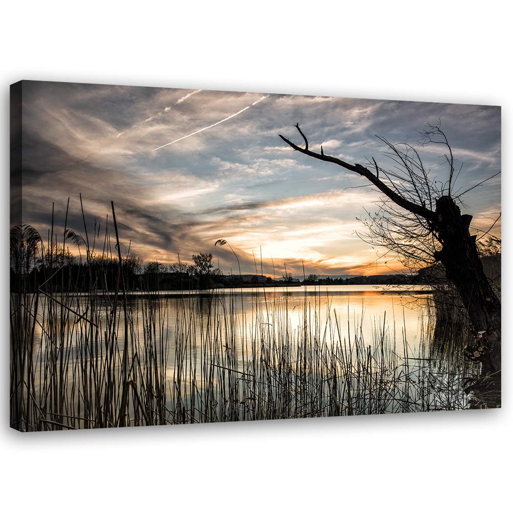 Feeby Wanddeko Natur Leinwandbild Kunstdruck Landschaft Grau 90x60 cm