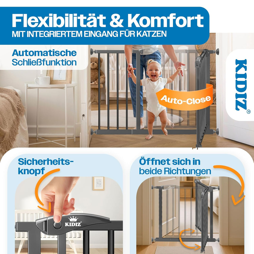 KIDIZ Treppenschutzgitter ohne Bohren | Verstellbare Breite: 88-94 cm, 75 cm hoch, Türschutzgitter u