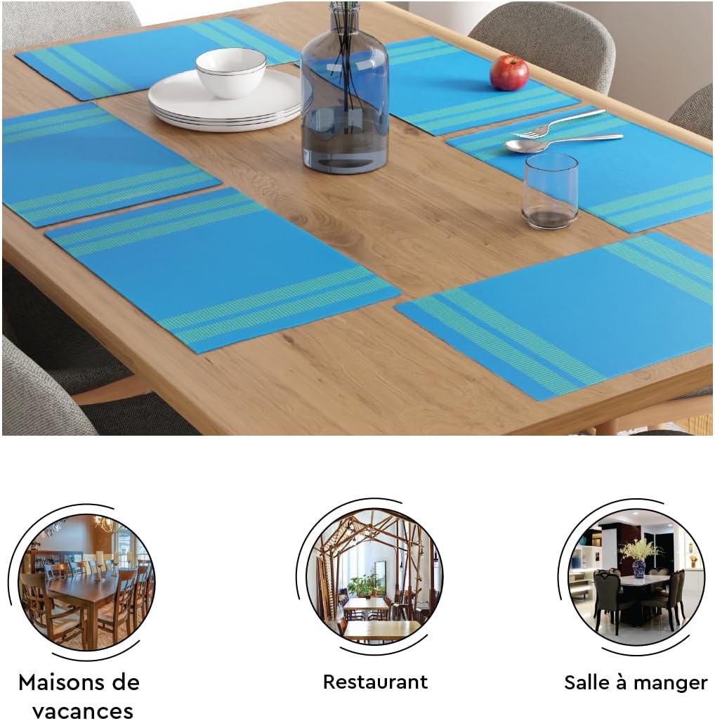 Encasa XO Platzsets Esstisch Set von 6 | Leiter Türkisblau | Fein gerippte Baumwoll-Tischunterlage |