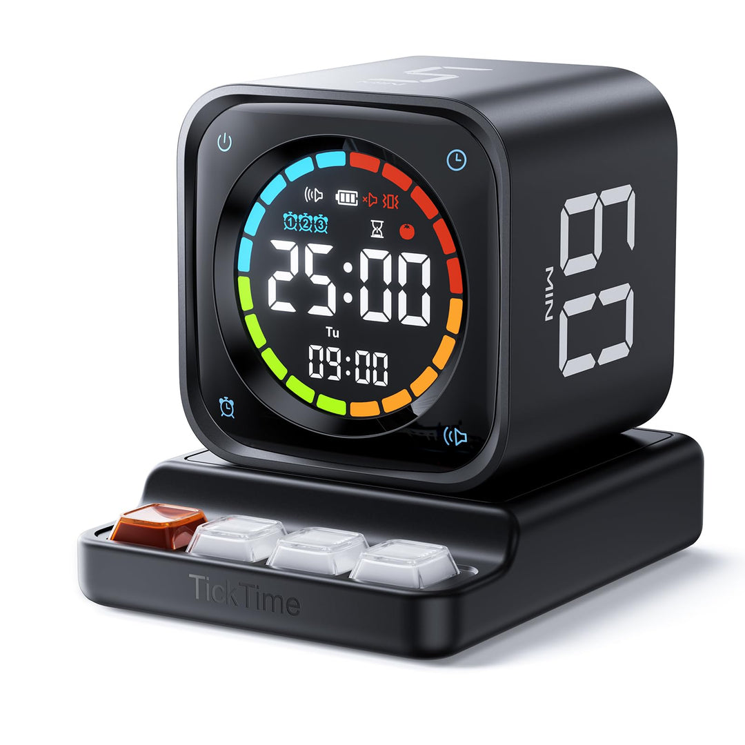 Ticktime TK3 Pomodoro Timer Cube für Fokus, Lernen, Arbeit, ADHS, Küche Schwarz, Schwarz