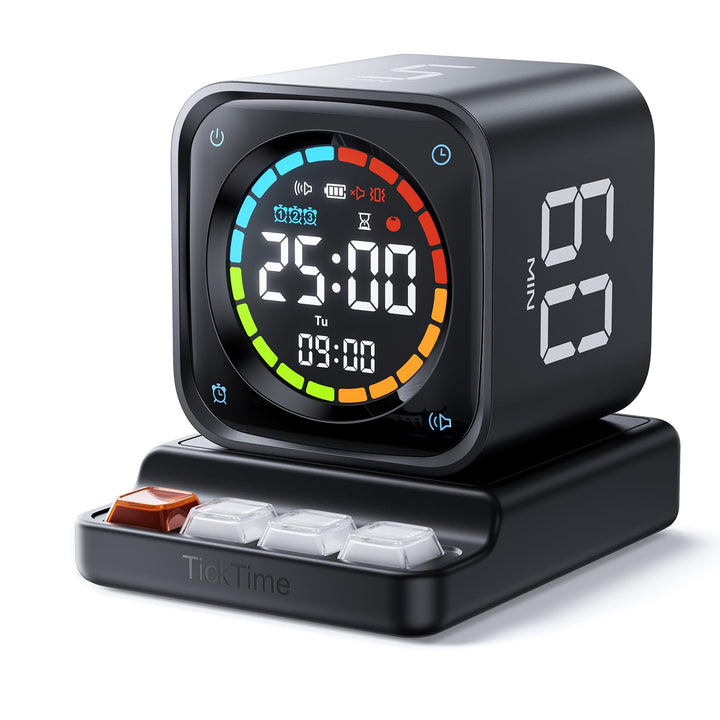 Ticktime TK3 Pomodoro Timer Cube für Fokus, Lernen, Arbeit, ADHS, Küche Schwarz, Schwarz