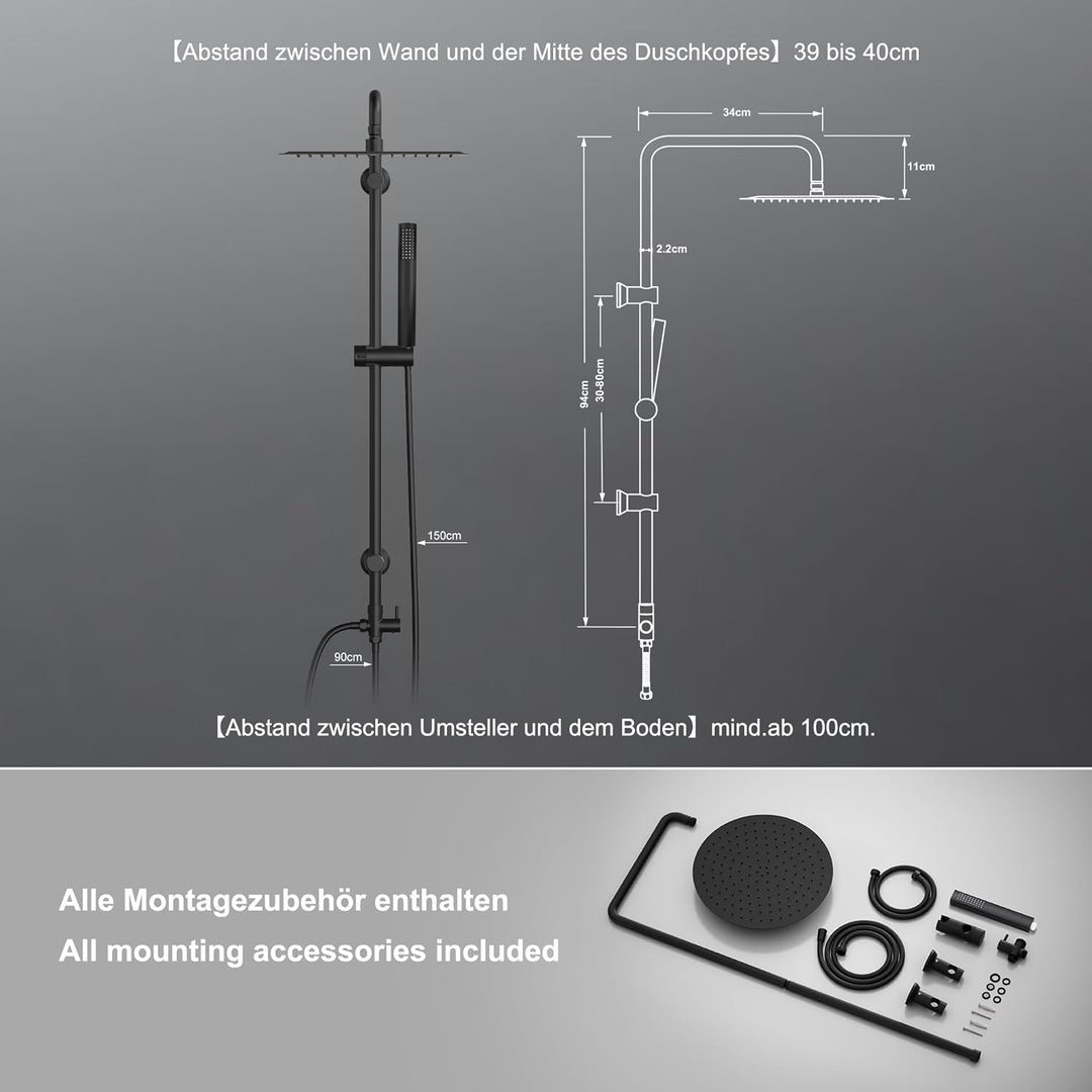 Görbach Regendusche Duschsystem ohne Armatur, Edelstahl Duschset mit 92cm Duschstange, XXL Überkopfb