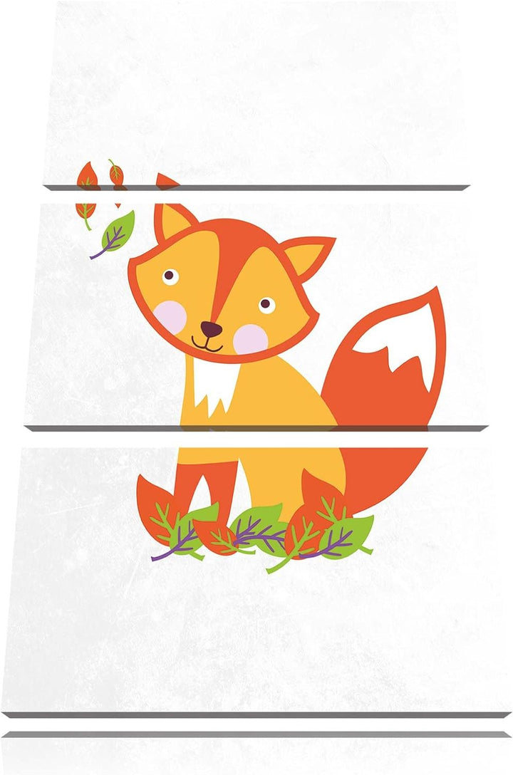 Pixxprint Niedlicher Fuchs in Laub Haufen als Leinwandbild/Grösse: 3 Teilig (120x80) cm/Wandbild/Kun