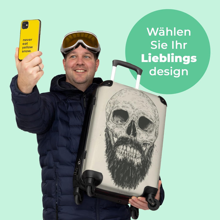Koffer gross Trolley Rollkoffer Reisekoffer mit 4 Rollen Fotokoffer - Schädel - Bart - Haare - Toten