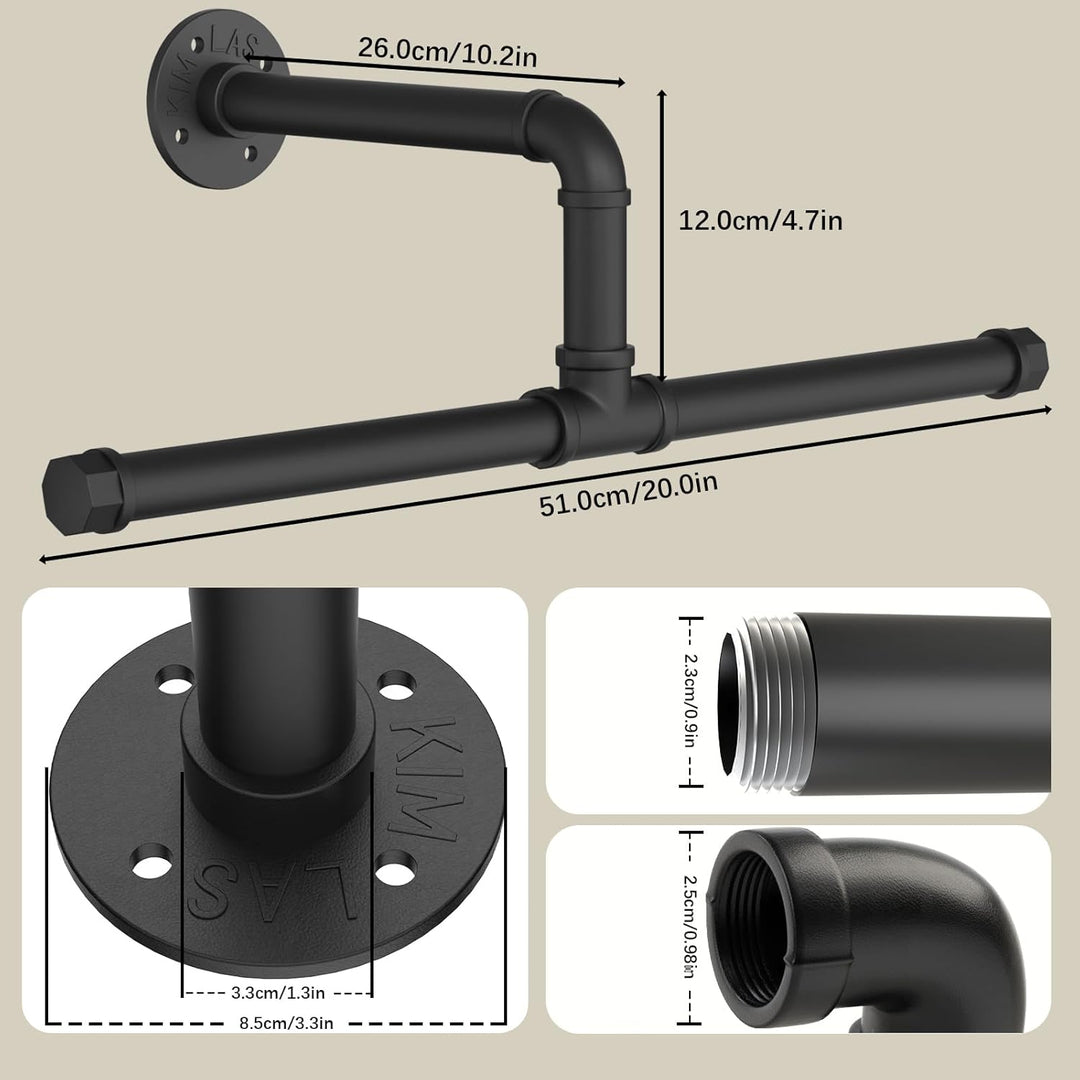 Yawinhe Industrierohr Kleiderstangen, 51cm Kleiderständer für die Wand, Rustikale Kleideraufbewahrun
