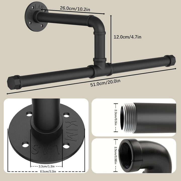 Yawinhe Industrierohr Kleiderstangen, 51cm Kleiderständer für die Wand, Rustikale Kleideraufbewahrun