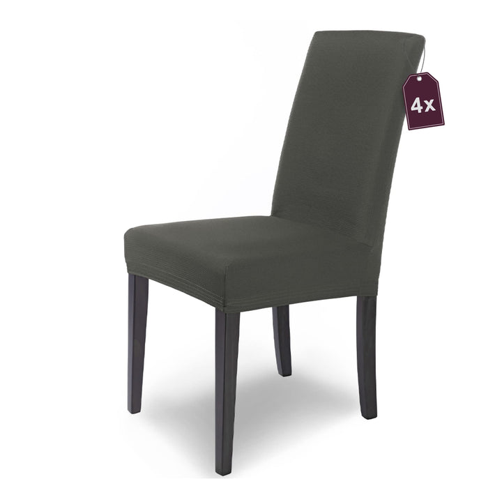SCHEFFLER-Home Stuhlhussen Stretch Mia/Stretch Stuhlhussen Grau 4er Set/Microfaser Stuhl Bezug wasch