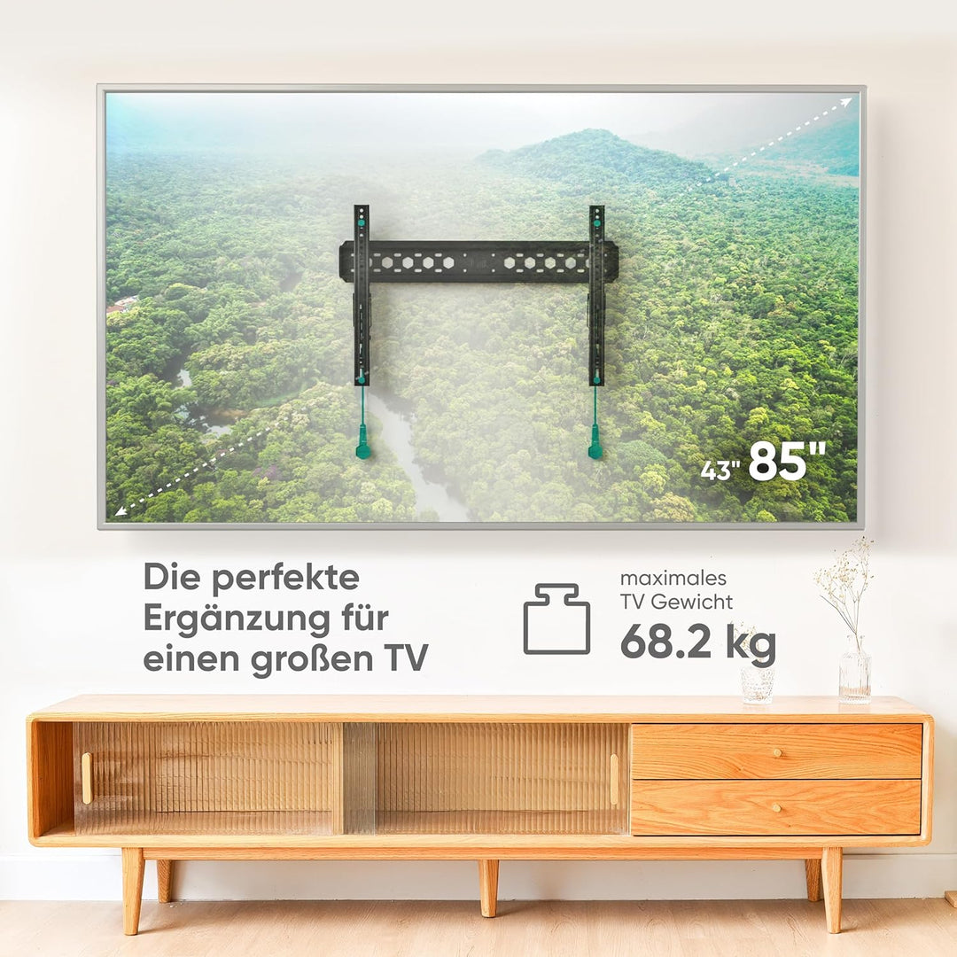 ONKRON TV Wandhalterung neigbar für 43-85 Zoll Fernseher bis 68.2 kg, TV Halterung flach, Ultra Slim