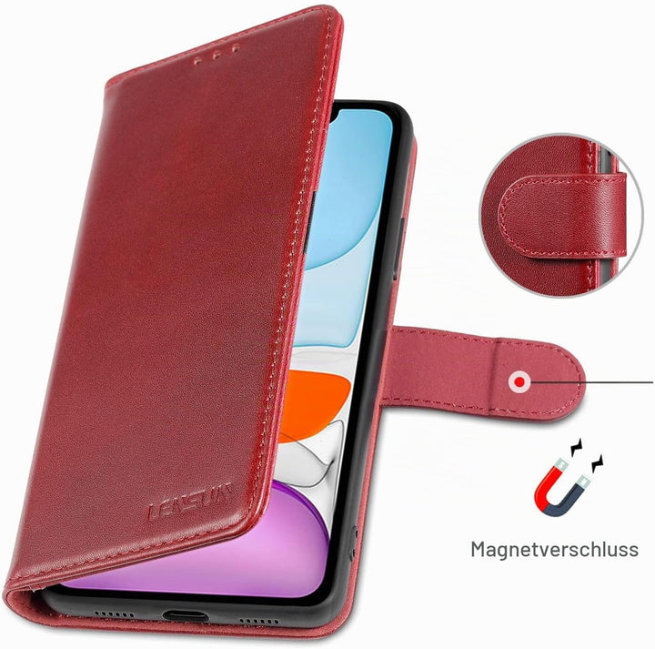 LENSUN Echtleder Hülle für iPhone 11, Handyhülle [Echtes Leder][Magnetverschluss][RFID Schutz] Handy
