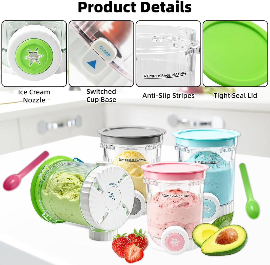 4 Stück Für Ninja Swirl Creami Behälter 480 ml Eisbehälter, Kompatibel mit Ninja Creami NC700 & NC70