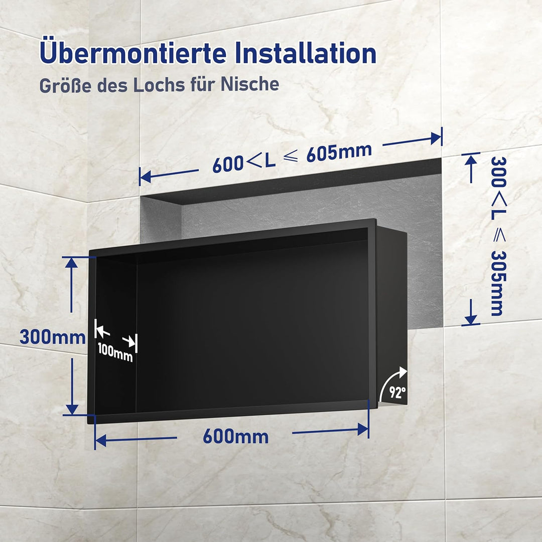 Wandnische Dusche Edelstahl mit LED-Streifenlicht, 60 cm x 30 cm, Wasserdicht - Keine Fliesen Erford