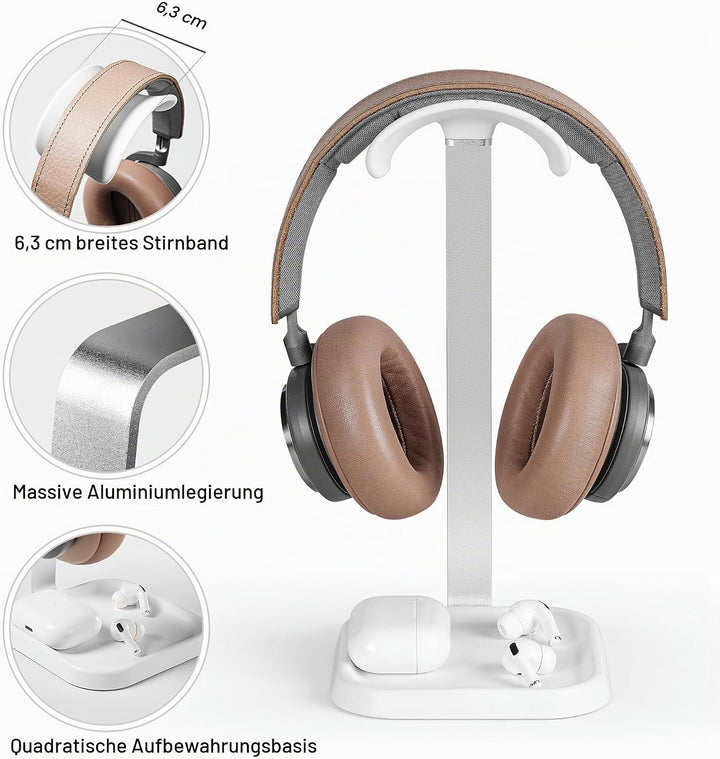 Kopfhörer Ständer, Gebogener Headset Halterung mit Ablagefach, Schwere Basis Gaming Kopfhörer Halter