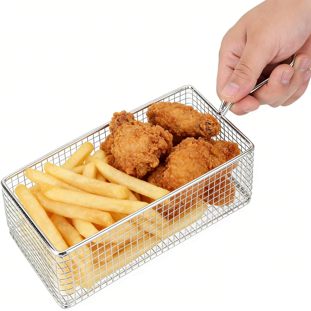 Frittierkorb mit Griff, 21,5 x 10,6 x 6,6 cm Rechteckig Klein Frittierkörbchen Silber Edelstahl Pomm