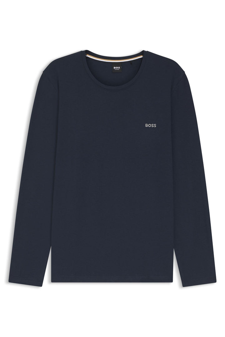 BOSS Herren Mix&Match LS-Shirt R T-Shirt aus Stretch-Baumwolle mit Logo-Stickerei L Dark Blue403, L