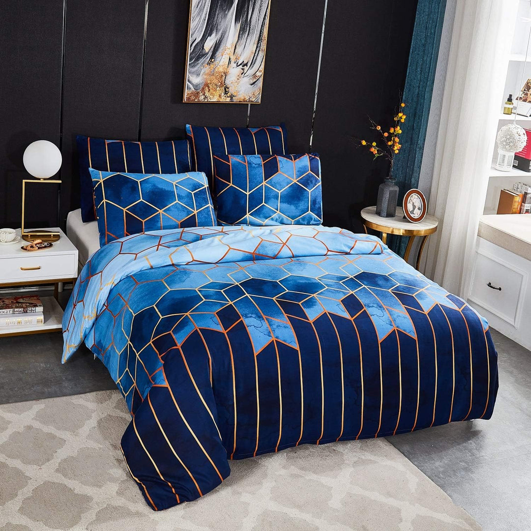 Luofanfei Gestreifte Bettwäsche 155x220cm Marineblau Blau Streifen Bettwäsche Set 155 X 220 cm+80×80