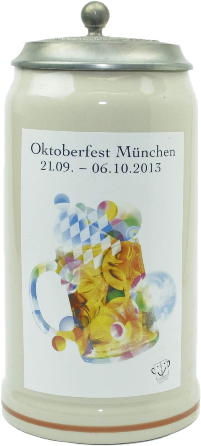 Steinfixx® - Original Oktoberfestkrug 2013 mit Zinndeckel und Zertifikat I Jahrgangskrug I Jahreskru