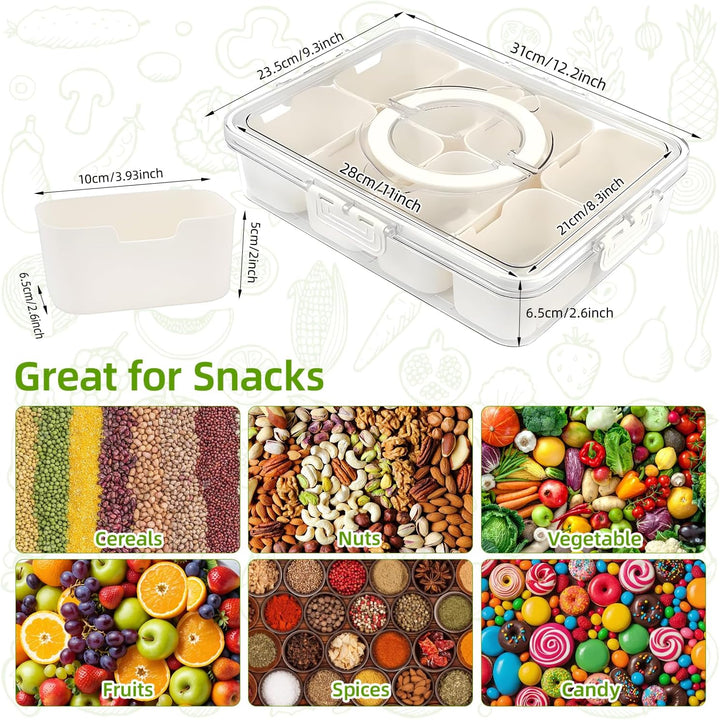 Carehabi Snackbox mit 8 Fächern, Snackteller mit Deckel und Griff, Snackdose Organizer für Snacks Sü