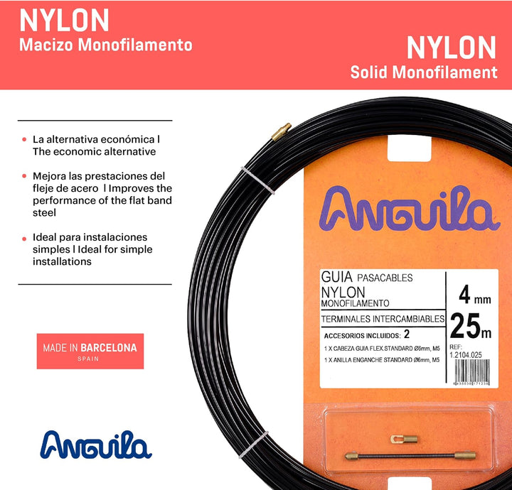 Anguila | Kabelführung | Auswechselbare Klemmen | Monofilament | Nylon | Schwarze Farbe | Durchmesse