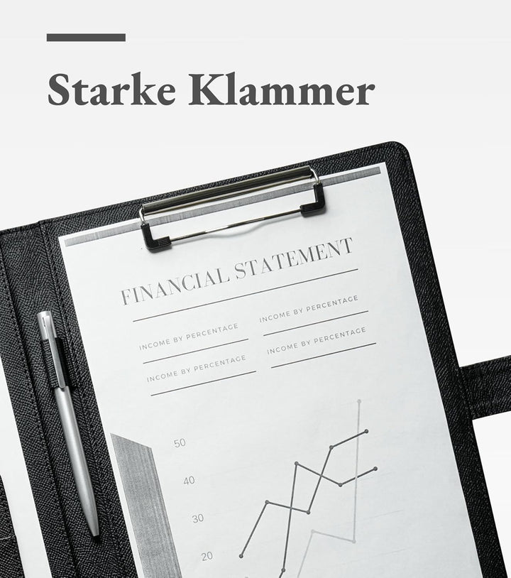 Mymazn Klemmbrett A4 mit Deckel, Mappe A4 Schreibmappe Klemmbrettmappe in Schwarz, PU-Leder Konferen