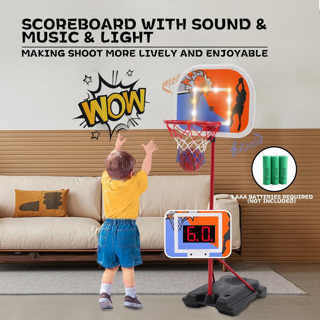 Basketballkorb Kinder, Tragbarer Basketballkorb Ständer Höhenverstellbar 80-180 cm, mit Anzeigetafel