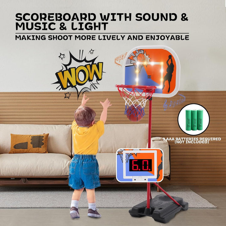 Basketballkorb Kinder, Tragbarer Basketballkorb Ständer Höhenverstellbar 80-180 cm, mit Anzeigetafel