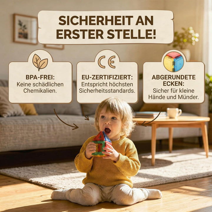 BauHelden Magnetbausteine Set, 180 Teile, Magnetische Bausteine, BPA Frei, Deutsche Bauanleitung, Kr