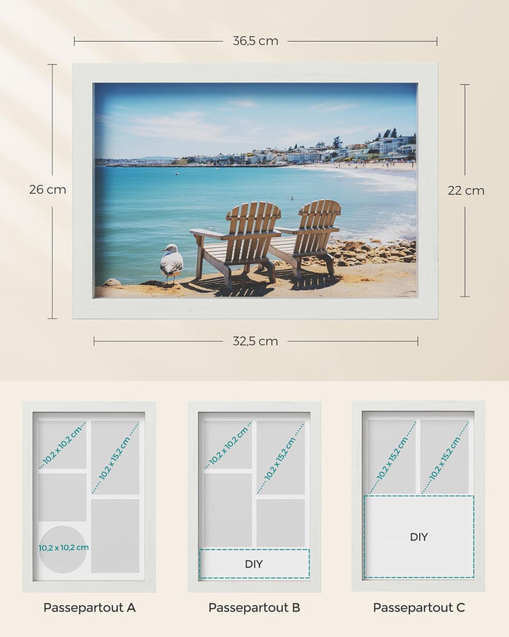 SONGMICS Bilderrahmen, 6 Passepartouts, 2er Set Fotorahmen zum Befüllen, 8 Stecknadeln, Collage für