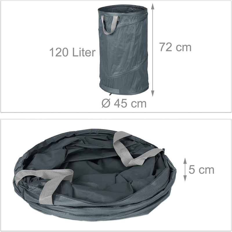 Relaxdays Laubsack selbstaufstellend, 2er Set, 120 L, Pop Up Gartensack mit 3 Griffen, UV-beständig,