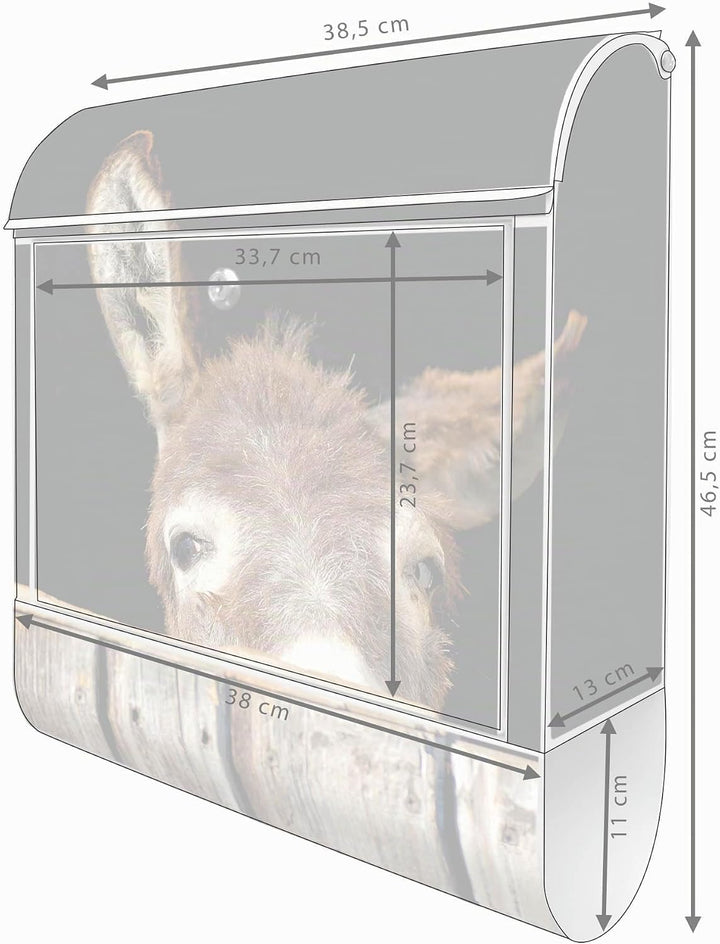 banjado® Design Briefkasten mit Motiv Esel 39x47x14cm &amp; 2 Schlüssel - Briefkasten Stahl weiss mit Ze